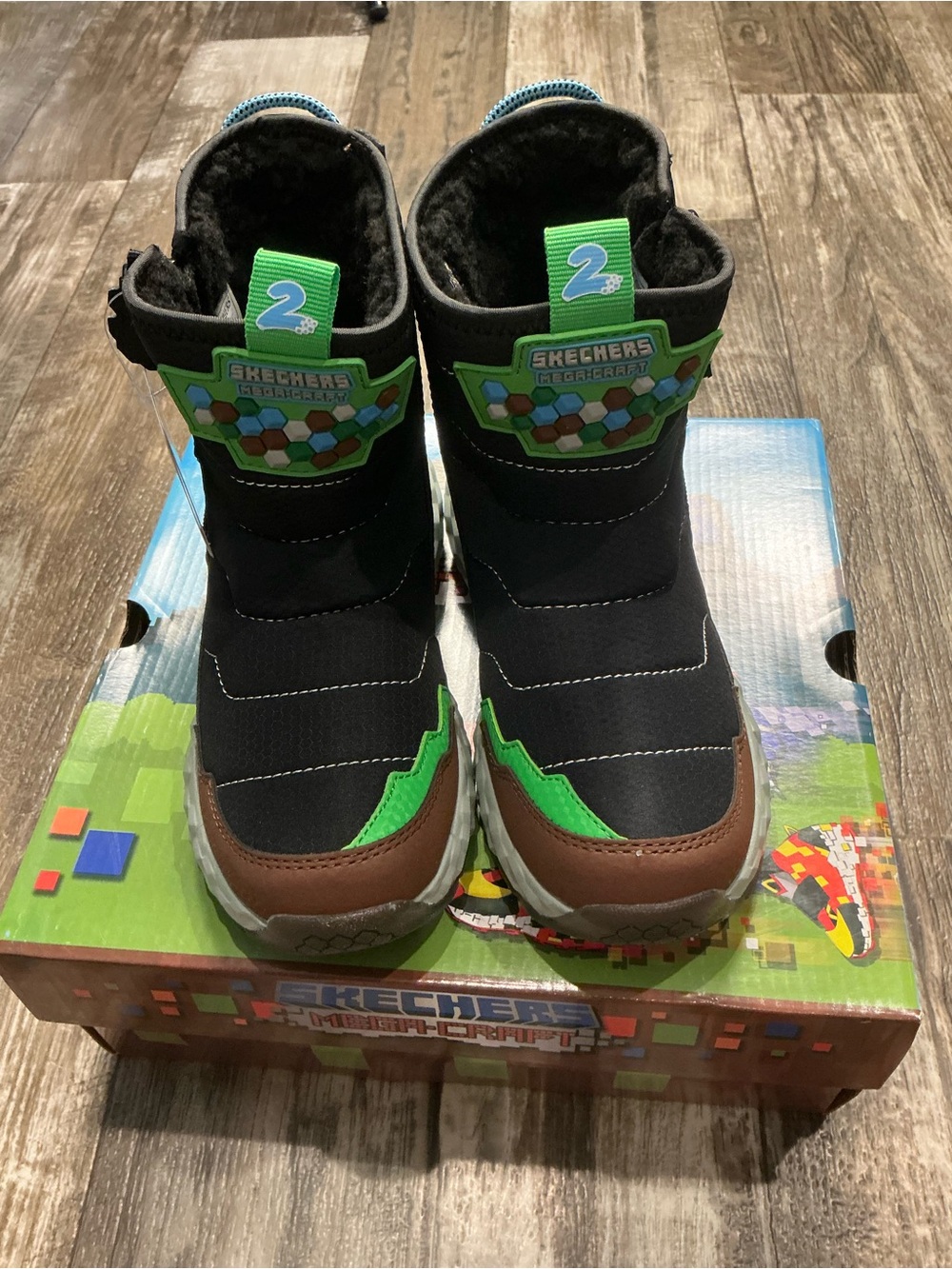 Skechers Kids Black, Green & Brown Hex-Accent Rain/Winter Boots Size 1 - Picture 5 of 16
